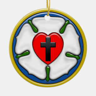 Lutherrose mit geprägtem Look Keramik Ornament