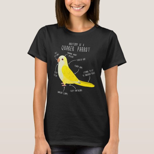 Lutino Quaker Parrot Anatomie Niedlich Papagei Bir T-Shirt (Vorderseite)