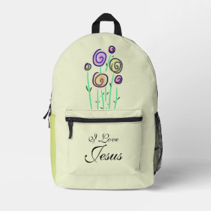 Lutscher-Blumen-Grafik Ich liebe Jesus Pastellgrün Bedruckter Rucksack