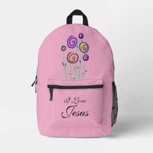Lutscher-Blumen-Grafik Ich liebe Jesus Rosa Bedruckter Rucksack