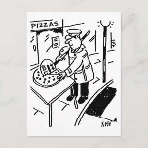 Lutscher-Mann schneidet eine Pizza Postkarte