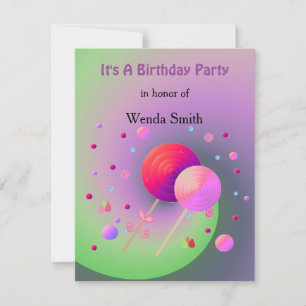 Lutscher und Süßigkeiten Geburtstagseinladung Einladung