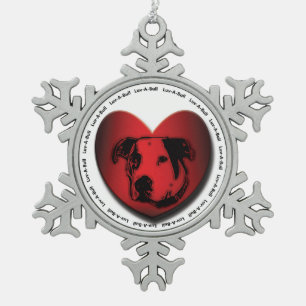 Luv-A-Bull American Bulldog Pit Bull Heart Schneeflocken Zinn-Ornament