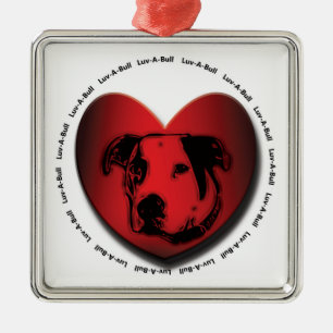 Luv-A-Bull American Bulldog Pit Bull Heart Silbernes Ornament