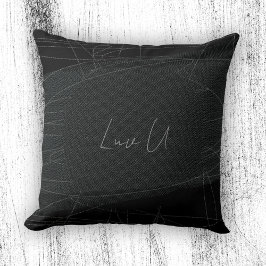 Luv U - Black Trendy Modern Scribbled Lines Kissen