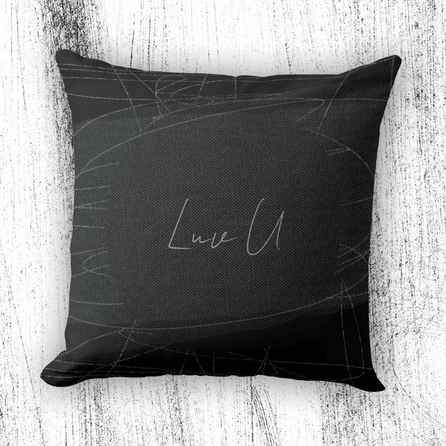 Luv U - Black Trendy Modern Scribbled Lines Kissen (Luv U - Black Trendy Modern Scribbled Lines Throw Pillow ©Susanne Sachers - Sunny Mind Design)