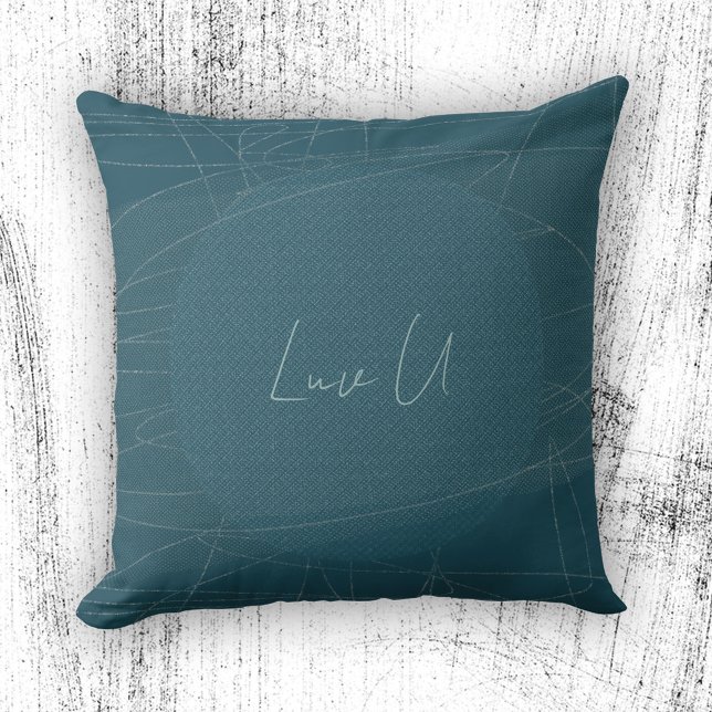 Luv U - Blue Trendy Modern Scribbled Lines Kissen (Luv U - Blue Trendy Modern Scribbled Lines Throw Pillow ©Susanne Sachers - Sunny Mind Design)