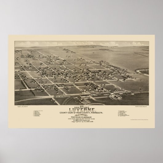 Luverne, MN Panorama Karte - 1883 Poster (Vorne)