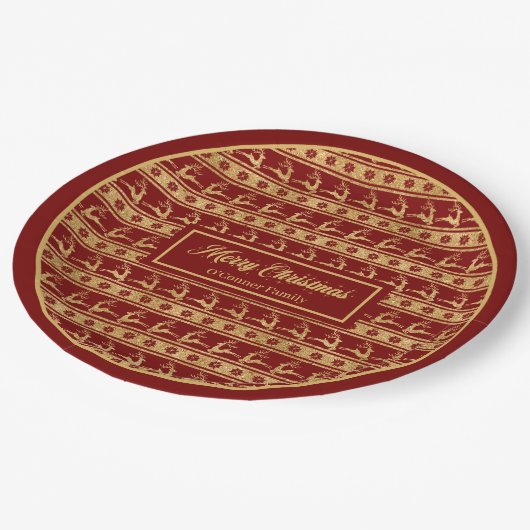 Lux Christmas Plates Custom Red Gold Reindeer Pappteller (Schrägansicht)