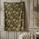 Lux Gold Black Baroque Damask Soft Throw Blanket Fleecedecke