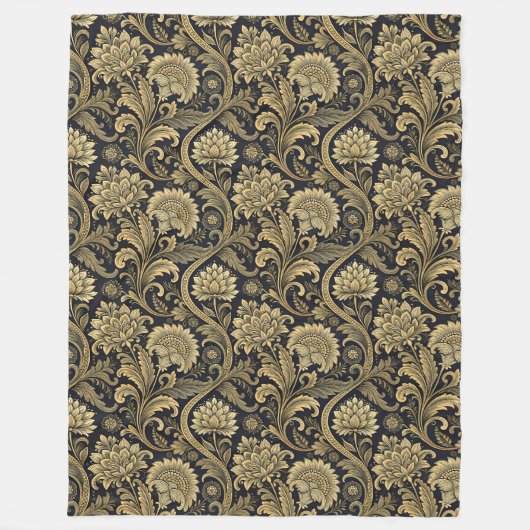 Lux Gold Black Baroque Damask Soft Throw Blanket Fleecedecke (Vorderseite)