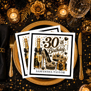 Lux Gold Black Glitter 30. Geburtstag Party Servie Serviette