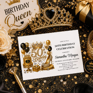 Lux Gold Black Glitter Fünfzig Und Fantastisch Geb Einladung