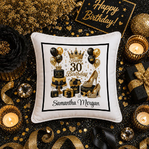 Lux Gold Black Konfetti 30. Geburtstag Kissen