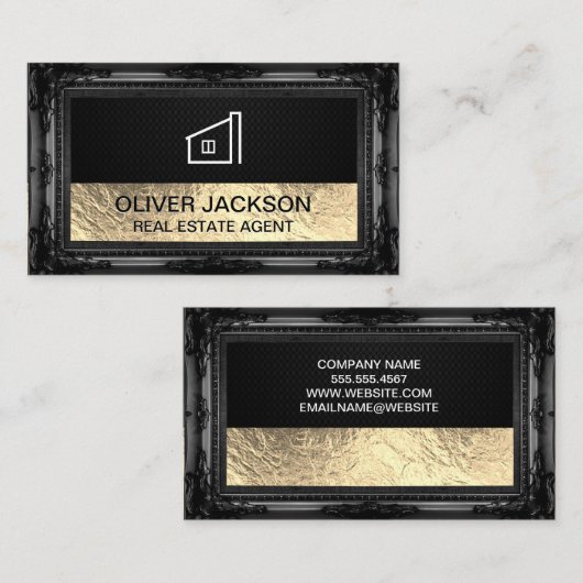 Lux Gold Foil Black Mesh | Antike Rahmen Visitenkarte (Vorne/Hinten)