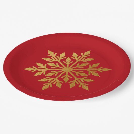 Lux Gold Foil Snowflake Solides Weihnachtsfest Par Pappteller (Schrägansicht)