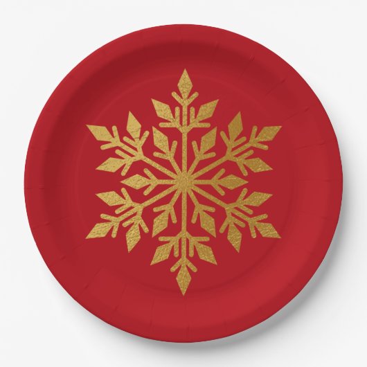 Lux Gold Foil Snowflake Solides Weihnachtsfest Par Pappteller (Vorderseite)