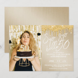 Lux Gold Glitzer 50. Foto Geburtstagsfeier Einladu Einladung