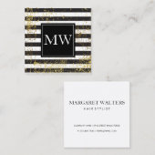 Lux Gold Grunge Monogram Schwarz-weiße Streifen Quadratische Visitenkarte (Vorne/Hinten)
