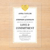 Lux Gold Herz Liebe & Commitment Zeremonie Acryleinladungen (Vorderseite)