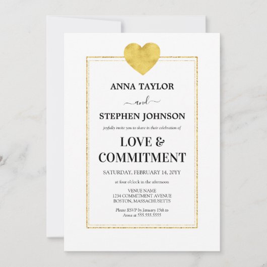 Lux Gold Herz Liebe & Commitment Zeremonie Einladung (Vorderseite)