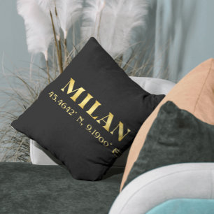 Lux Gold Milan Latitude & Longitude Black Kissen