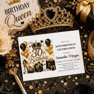 Lux Gold Schwarz Glitter Dreißigster Geburtstag Ei Einladung