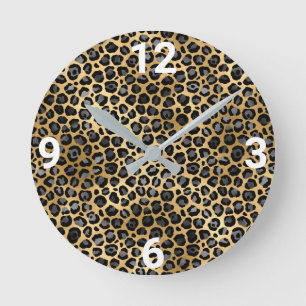LUX GOLD SILVER LEOPARD WALL CLOCK RUNDE WANDUHR