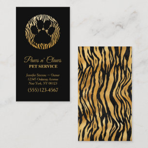 Lux Gold Tiger Print Paw Pet Service Business Card Visitenkarte