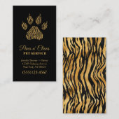 Lux Gold Tiger Print Paw Pet Service Visitenkarte (Vorne/Hinten)