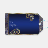 Lux Gold und Blue Snowflake Scrolls Geschenkanhänger (Vorderseite (Horizontal))
