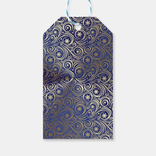Lux Gold und Blue Snowflake Scrolls Geschenkanhänger (Rückseite)