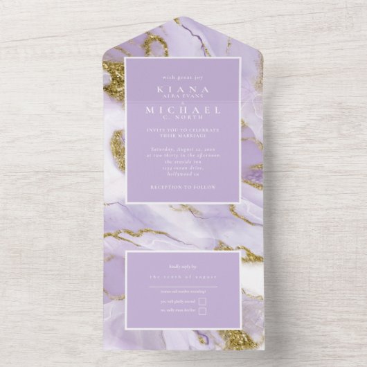 Lux Ink Lavender Abstrakt ID990 All In One Einladung (Innen Boden)