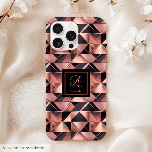 Lux iPhone 15 Case Rose Gold & Black Personalized
