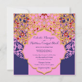 Lux Jeweled Gold Pink Blue Hindu Wedding Einladung (Vorderseite)