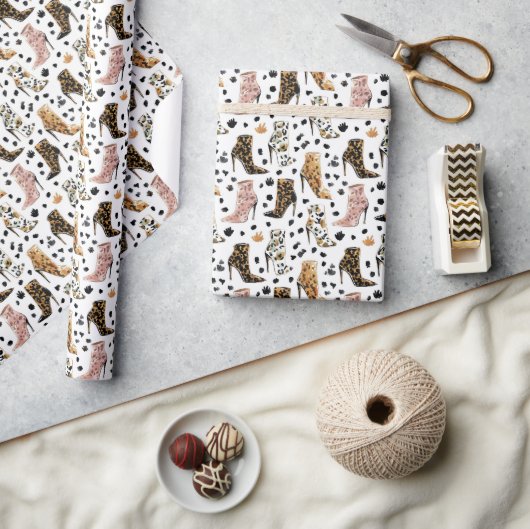 Lux Leopardenprint Hochhackige Stiefel Mode Muster Geschenkpapier (Kunsthandwerk)