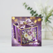 Lux lila Glas Blütengeschenk Goldchiffonbogen Feiertagskarte (Stehend Vorderseite)