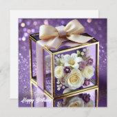 Lux lila Glas Blütengeschenk Goldchiffonbogen Feiertagskarte (Vorne/Hinten)