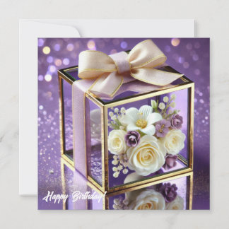 Lux lila Glas Blütengeschenk Goldchiffonbogen Feiertagskarte