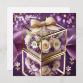 Lux lila Glas Blütengeschenk Goldchiffonbogen Feiertagskarte (Vorne/Hinten)