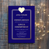 Lux Navy Blue and Gold Heart Commitment Zeremonie Folieneinladung