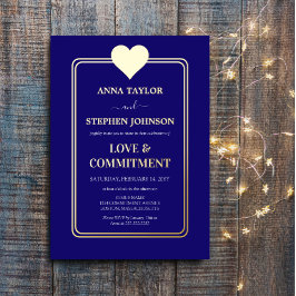 Lux Navy Blue and Gold Heart Commitment Zeremonie Folieneinladung