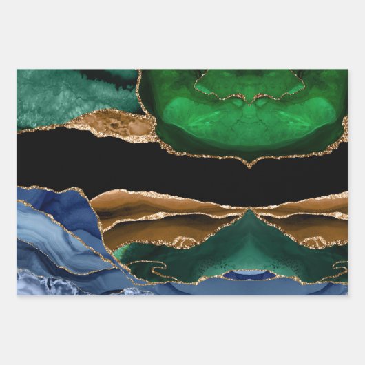 Lux Peacock Agate & Gold Geschenkpapier Set (Vorderseite 3)