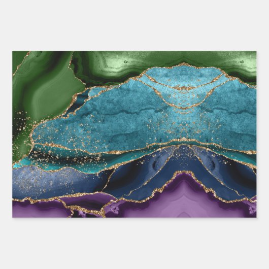 Lux Peacock Agate & Gold Geschenkpapier Set (Vorderseite 2)