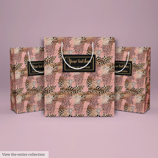 Lux pink and gold leopard skin birthday gift bag mittlere geschenktüte