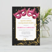 Lux Quinceañera Masquerade Party Einladung (Stehend Vorderseite)
