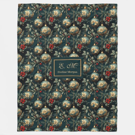 Lux red and green baubles personalized holiday fleecedecke (Vorderseite)