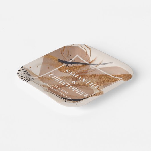 Lux Rose Gold Glitzer Kupferschattierungen Aquarel Pappteller (Gewinkelt)