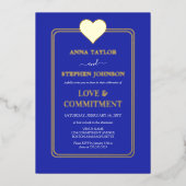Lux Royal Blue and Gold Heart Commitment Zeremonie Folieneinladung (Vorderseite)