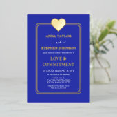Lux Royal Blue and Gold Heart Commitment Zeremonie Folieneinladung (Stehend vorne)